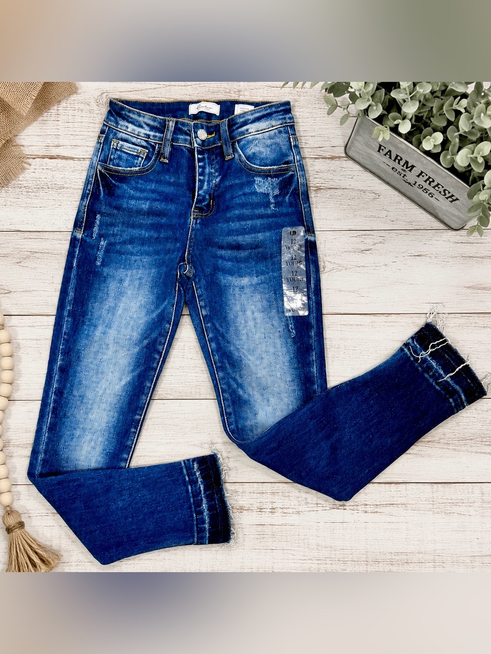 NWT KanCan Signature Girls Eliana High-Rise Ankle Skinny Jeans Distressed Sz 12